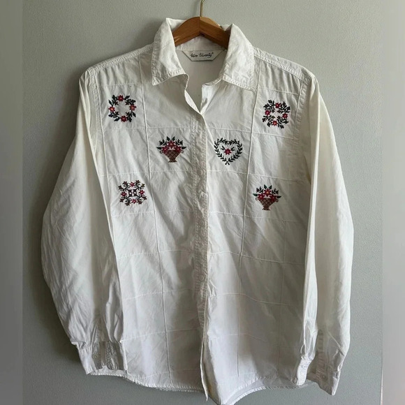 Two Twenty Vintage Embroidered Long Sleeve Women’s Blouse Cottage Core Size 12 L - Picture 1 of 6